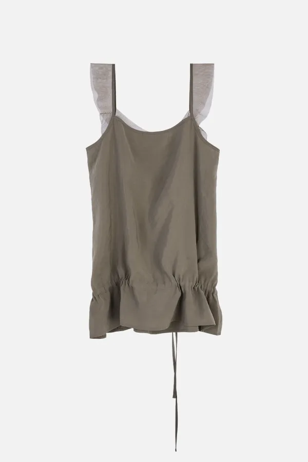 Sheer Frill Sleeveless _ Brown