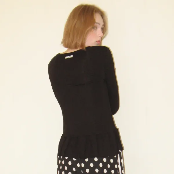 PENDANT RUFFLE LAYERED SLIM LONG SLEEVE BLACK