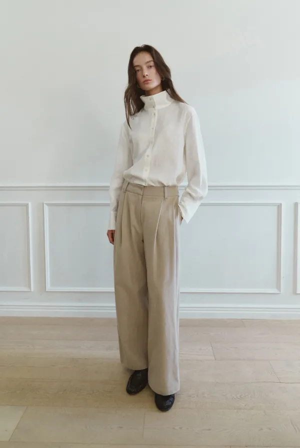 Relaxed Soft Cotton Chino Pants (Beige)