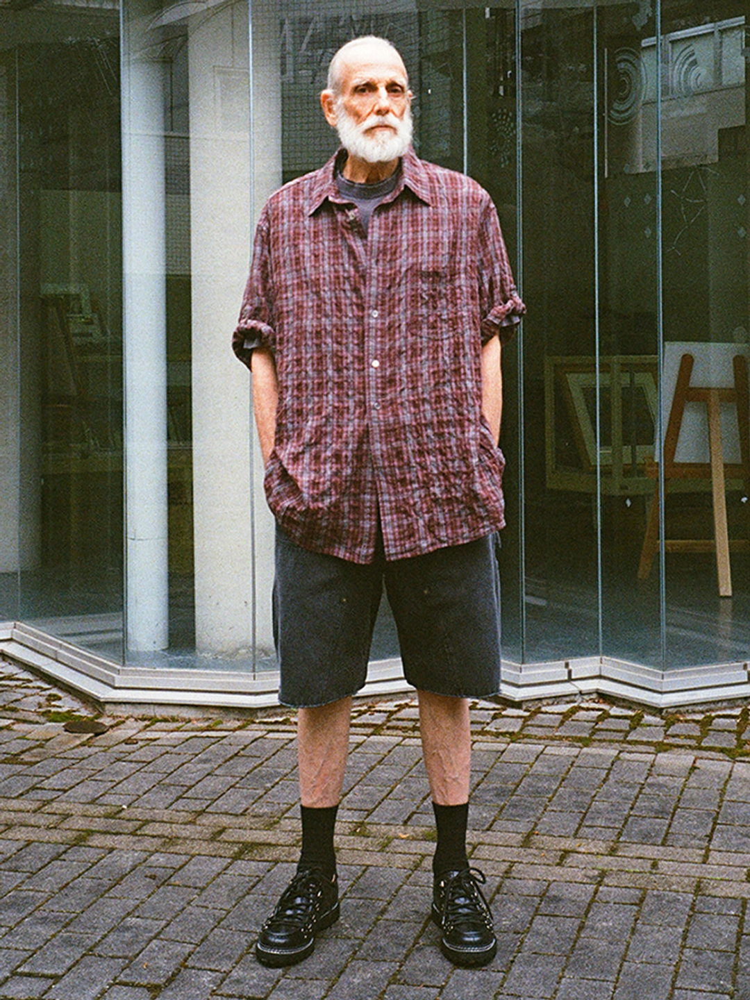 파르티멘토 Vintage Shadow Check Roll Up Half Shirts_Faded Burgundy 상품 이미지 2