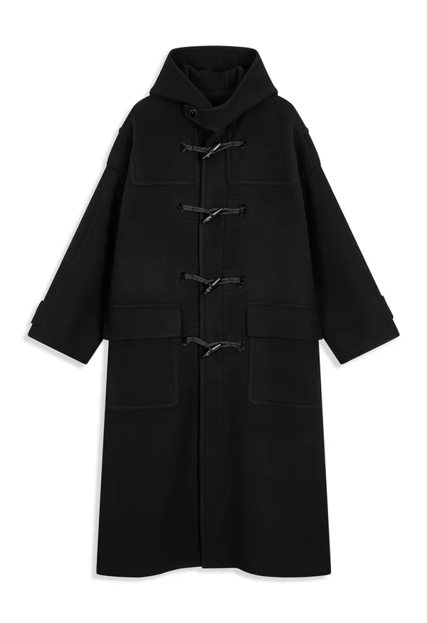 HOODED DUFFLE COAT, BLACK
