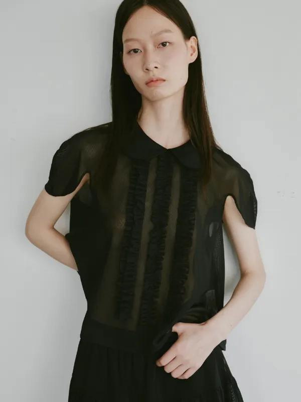 [PLZPROJECT]SEETHROUGH FRILL BLOUSE, BLACK