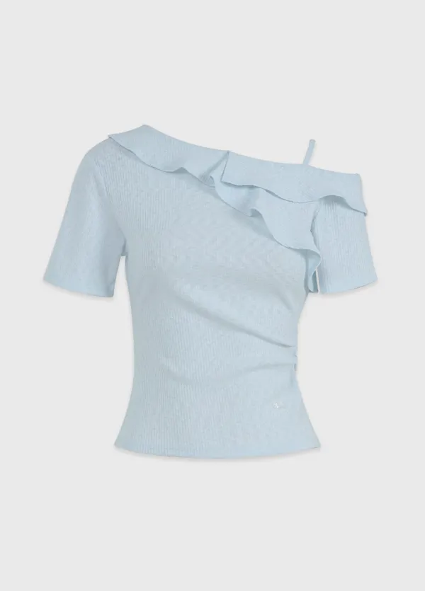[44-120]  Naevine Frill One-Shoulder Tee  나에빈 프릴 원-숄더 티 (여름-데일리룩-데이트룩-출근룩-오피스룩-페미닌-러블리-원숄더반팔-여름반팔-반팔티셔츠-티셔츠-원숄더-반팔티-다이마루-자체제작)