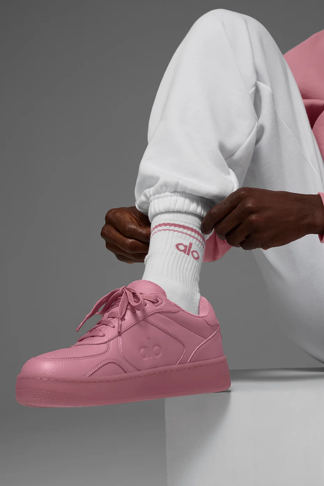 알로요가 Unisex Half-Crew Throwback Sock - White/Pink Wild Rose 상품 이미지 3