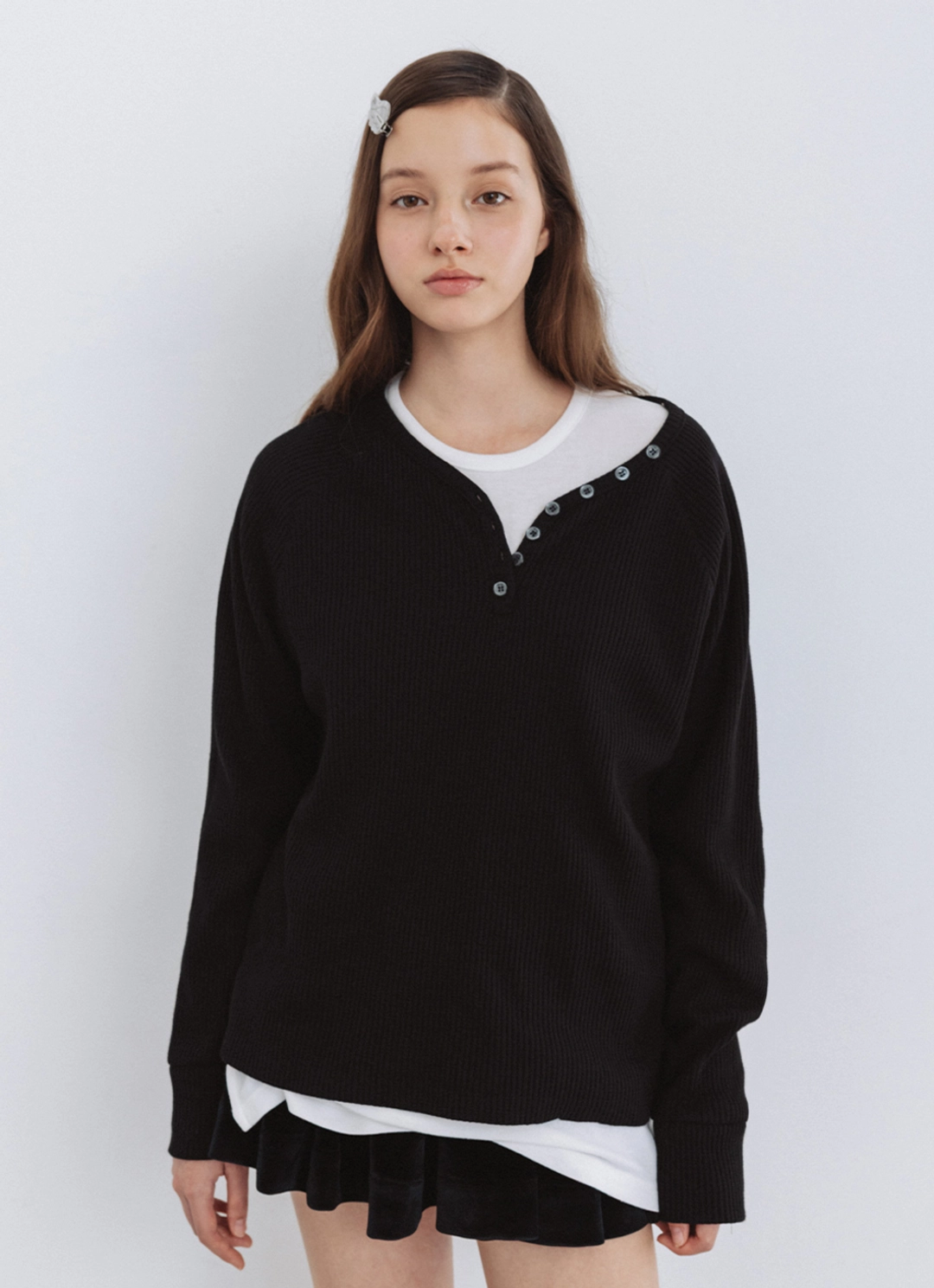 더티스 BUTTON BOXY WAFFLE T-SHIRT_TT5S214BK 상품 이미지 2