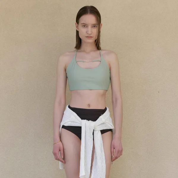 (SW-809)SWAN BACK STRING SWIM BRA TOP LIGHT GRAY