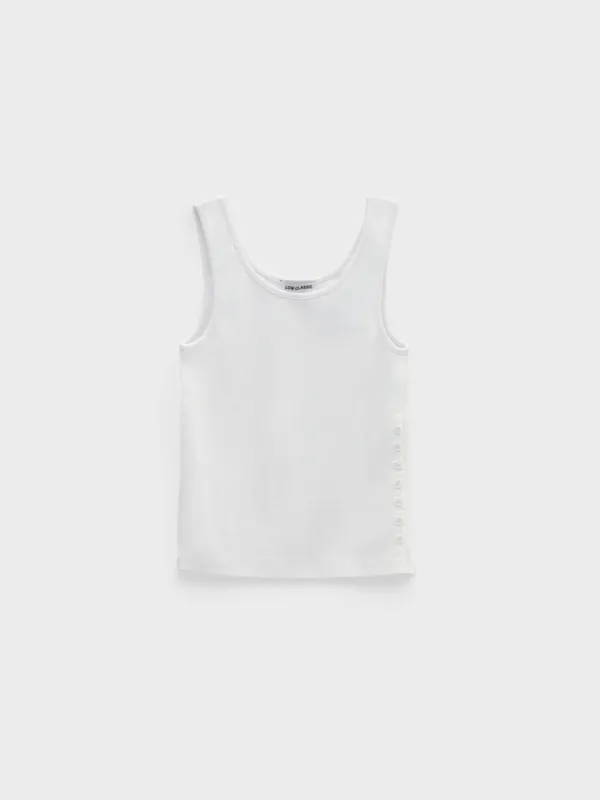 Side Button Sleeveless Top_White