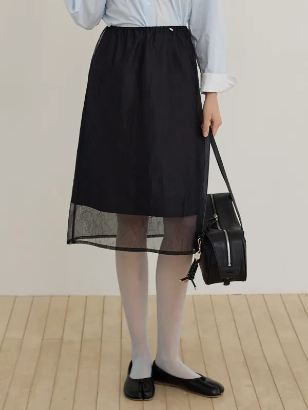 크링클 레이어드 미디 스커트_BLACK