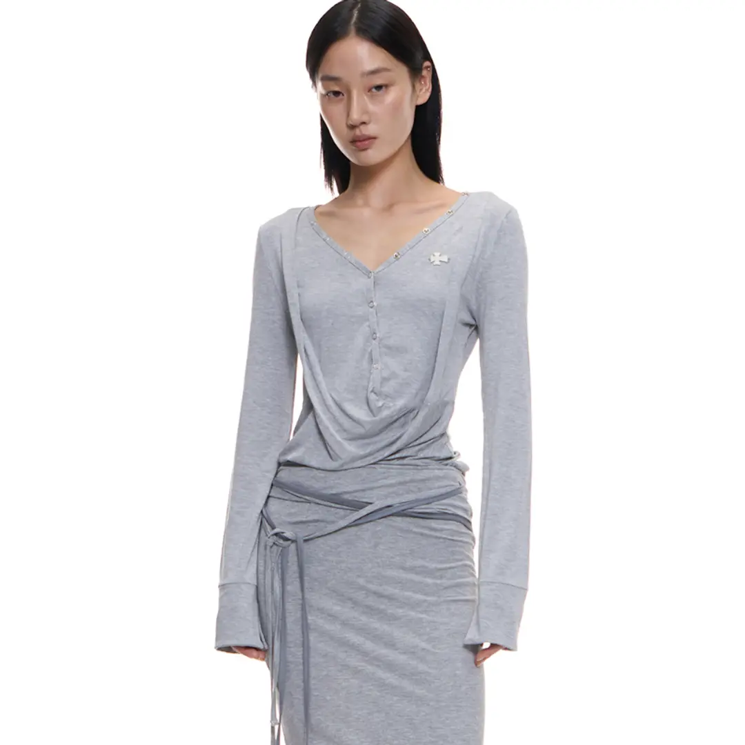 2000아카이브 [REORDER] DRAPED HENLEY TOP (MELANGE GREY) 상품 이미지 2