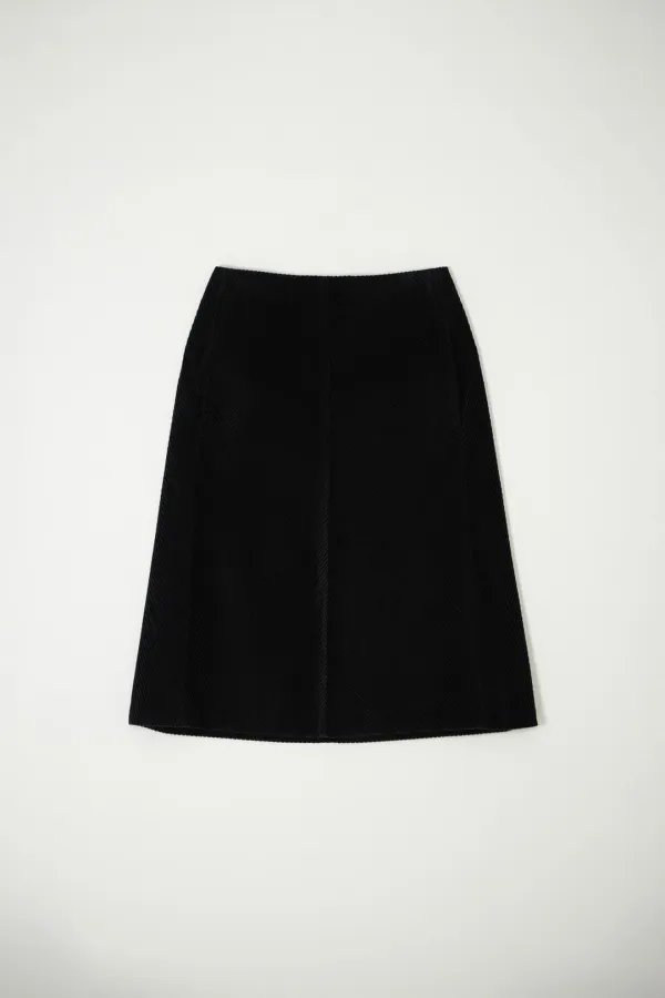 AMBO CORDUROY FLARE HALF SKIRT_BLACK