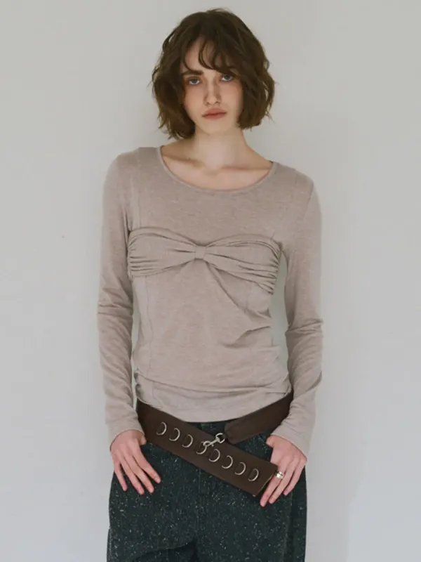 Bustier Shirring T-Shirt [Beige]