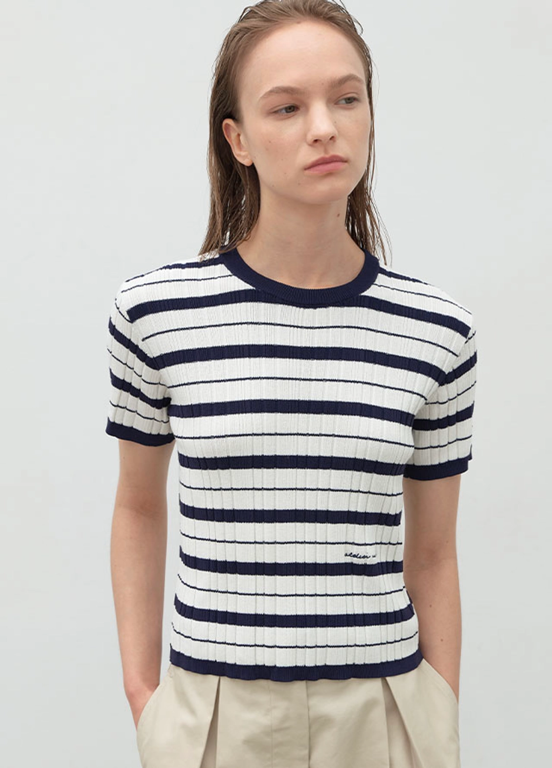 아뜰리에 나인 (T-7068)PIE STRIPE ROUND NECK KNIT 상품 이미지 3