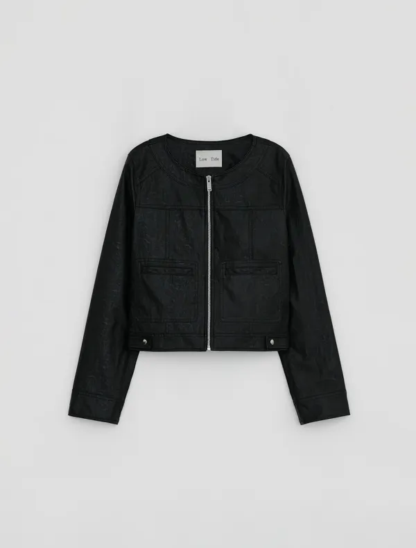 LEATHER ZIP-UP JACKET [BLACK]