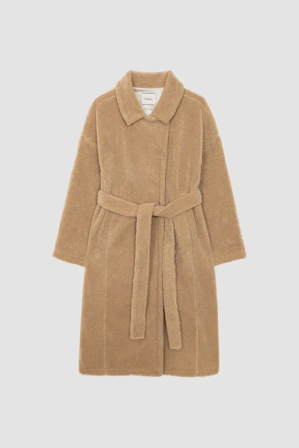 BELTED SHEARLING COAT_CAMEL