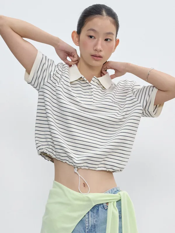 카라넥 스트링 포인트 크롭 반팔 티셔츠_5COLORS