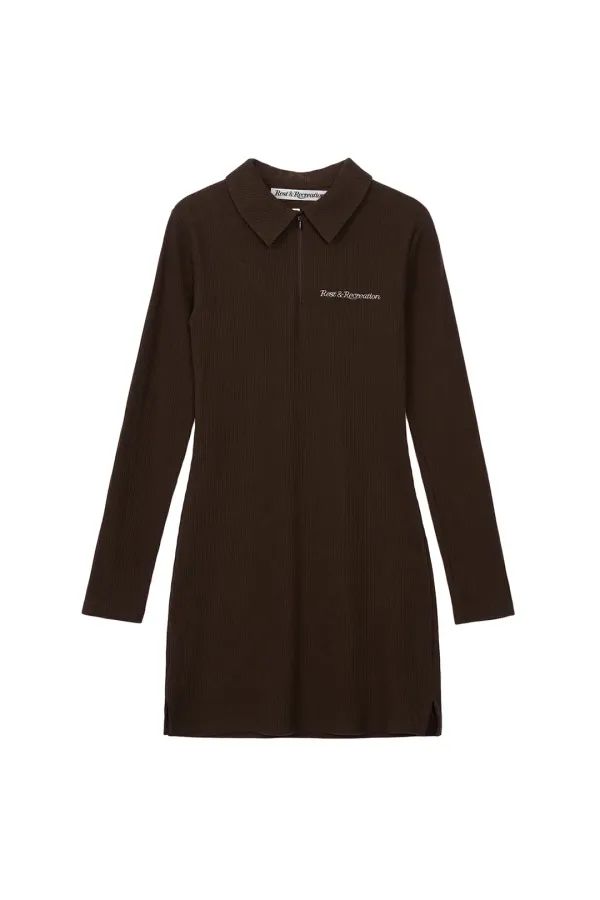 RR HALF ZIP-UP DRESS - BROWN