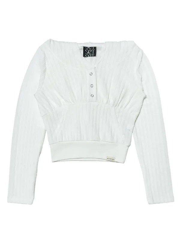 SIGNATURE THREE BUTTON HOODIE WHTIE