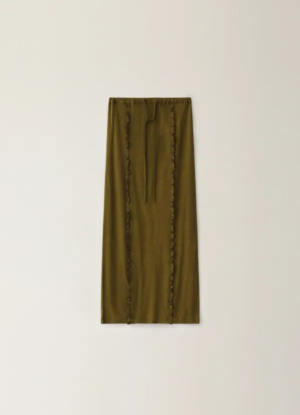 Knitted Frill Maxi Skirt - Olive