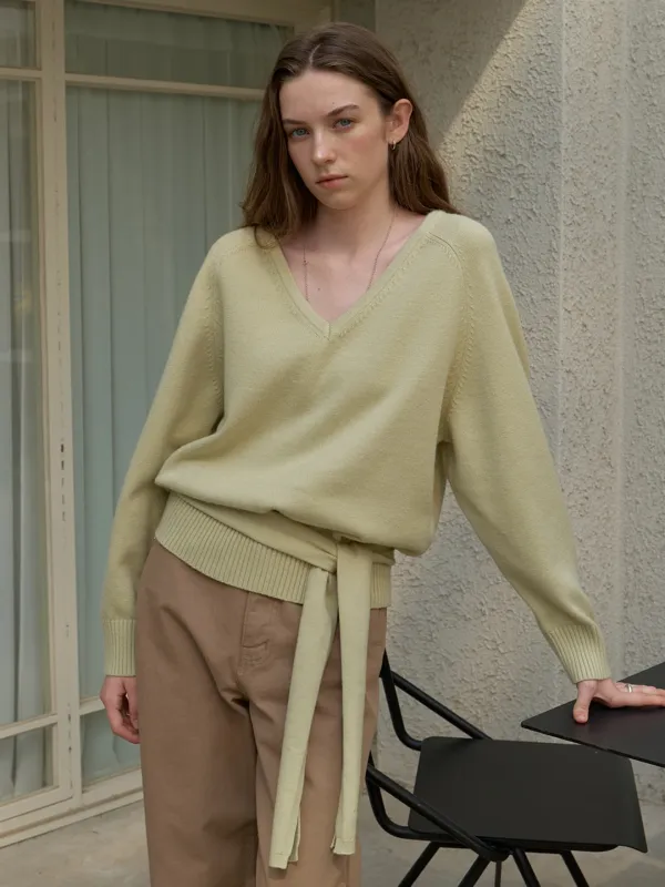 A V-NECK OVERSIZED MUFFLER  KNIT SET_MINT