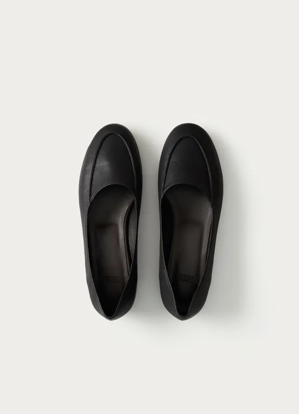 Round moc leather flats (Ink black)