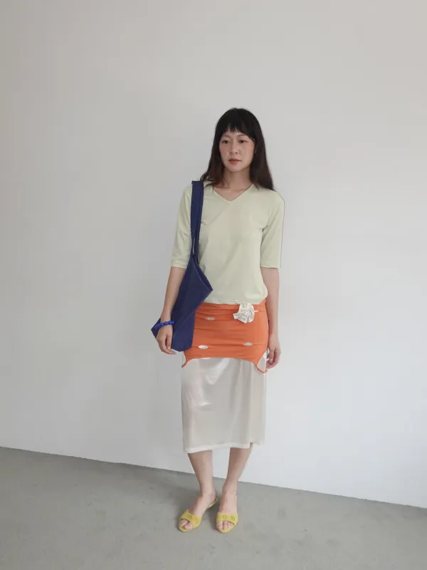 SATIN MIDI BANDING SKIRT_CREAM