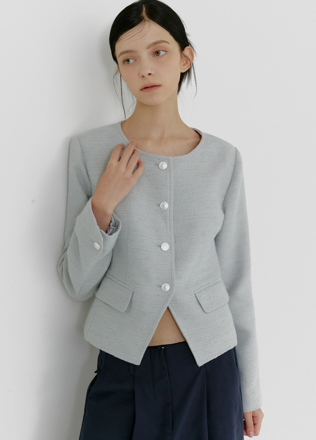 미케네 [44-120]  Linivel Tweed Jacket  리니벨 트위드 자켓 (가을-봄-하객룩-격식룩-오피스룩-출근룩-데일리룩-간절기아우터-트위드-가을하객룩-트위드자켓-라운드넥-페미닌-자체제작) - MICANE 상품 이미지 1