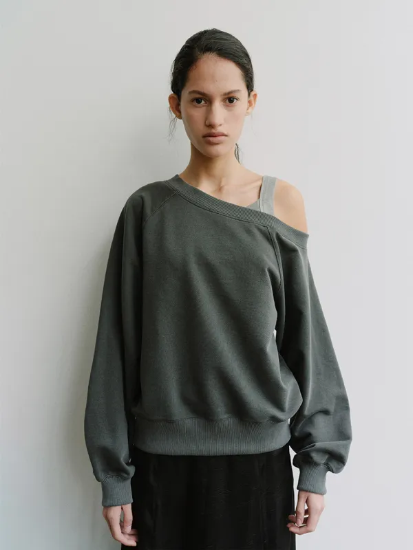 TIS PIGMENT OFF SHOULDER SWEATSHIRT SET_CHARCOAL & GREY