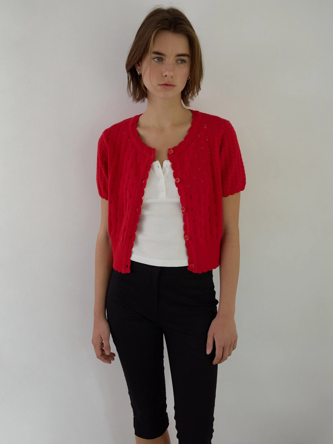 어몽 A SKASHI HALF SLEEVE CARDIGAN_RED 상품 이미지 2