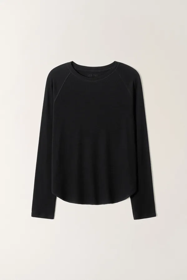 캐롤린 소프트 골지 래글런 티셔츠 (Black)_2GFUTS01