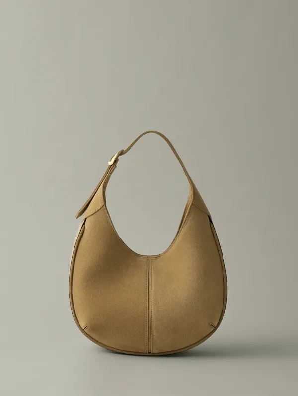 Round Miele Hobo Bag Suede Beige