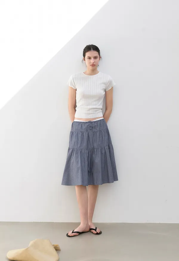 (SK-5101)STRIPE STRING FULL MIDI SKIRT