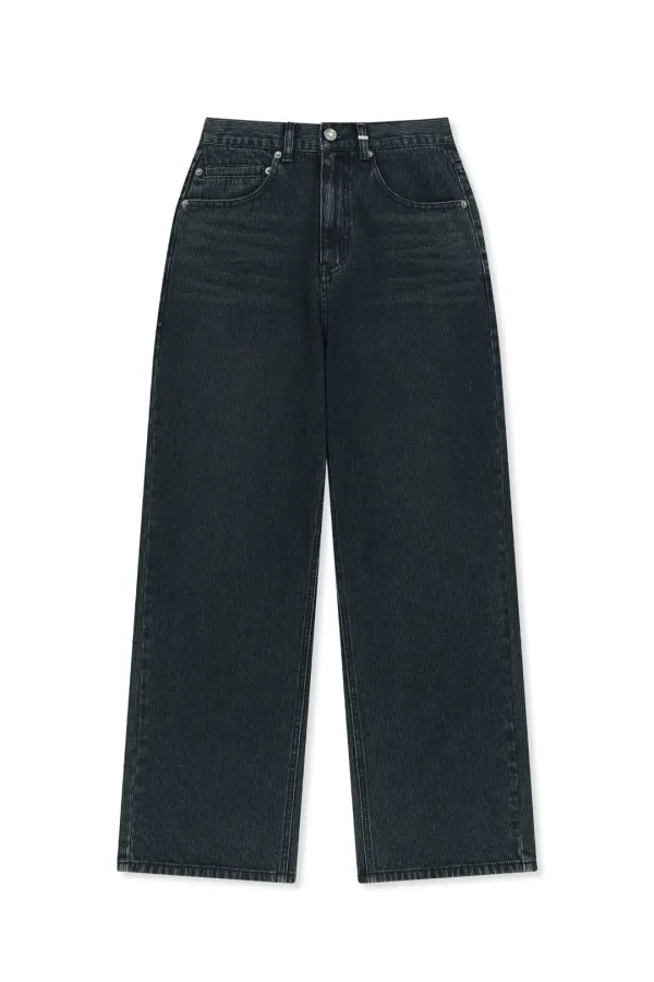 WASHED RIB DENIM PANTS IN DARK NAVY