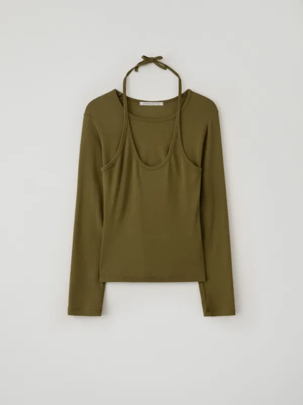 Halterneck Layered Tee(Olive)