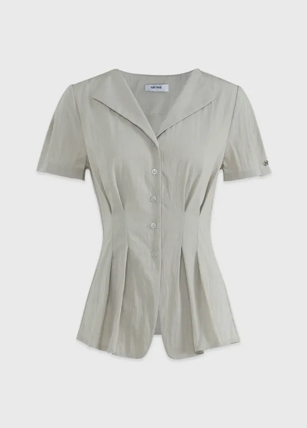  [44-110]  Lunelle Open Collar Blouse  루넬 오픈카라 블라우스 (여름-여름하객룩-하객룩-격식룩-오피스룩-출근룩-데이트룩-반팔블라우스-여름블라우스-여리블라우스-반소매-오픈카라-자체제작) 