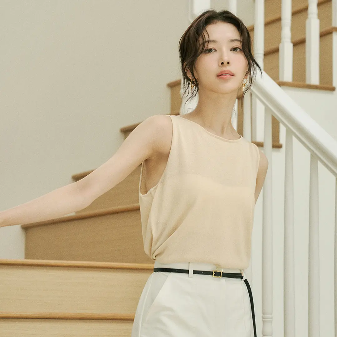 시야쥬 SIKN2116 시스루 보트넥 니트 나시_Light beige 상품 이미지 2