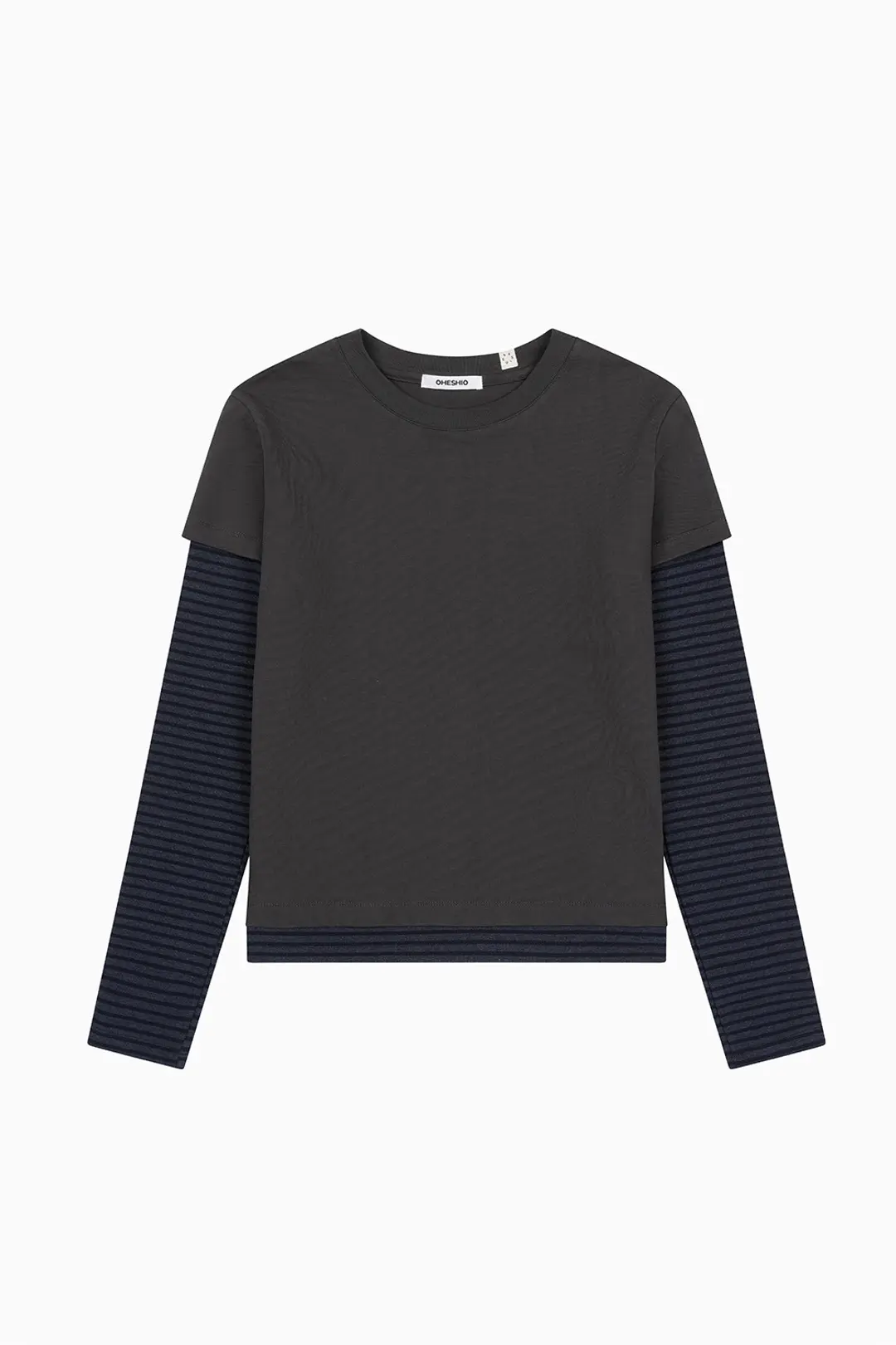 오헤시오 LAYERED STRIPE T-SHIRT, CHARCOAL 상품 이미지 3