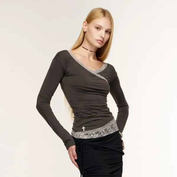 MINA LACE TOP (CHARCOAL)