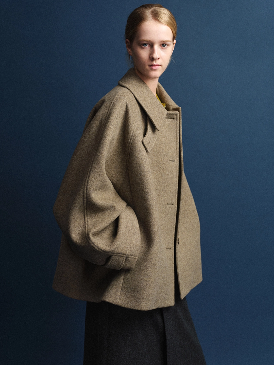 파사드패턴 오버핏 캐시미어 하프 코트_khaki beige 상품 이미지 2
