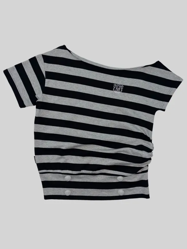 Button Stripe Tee Melange Gray
