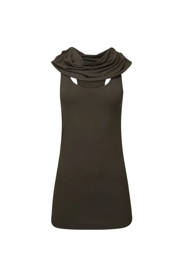 SHAWL NECK SLEEVELESS KHAKI