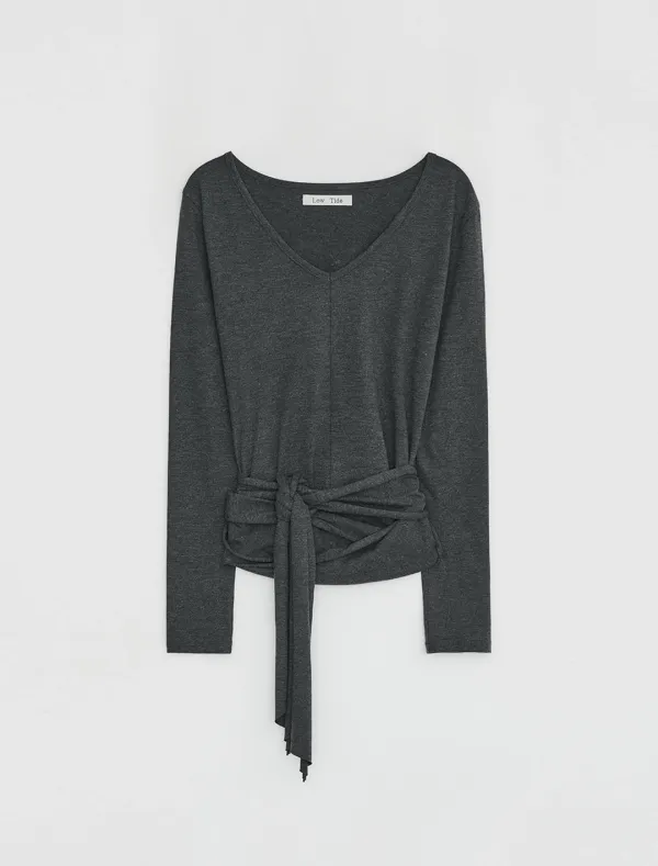 V-NECK TIE T-SHIRT [CHARCOAL]