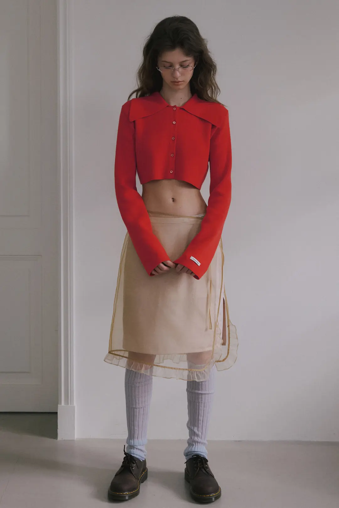 오버듀플레어 ANGORA COLLAR MICRO CROPPED CARDIGAN_RED 상품 이미지 2