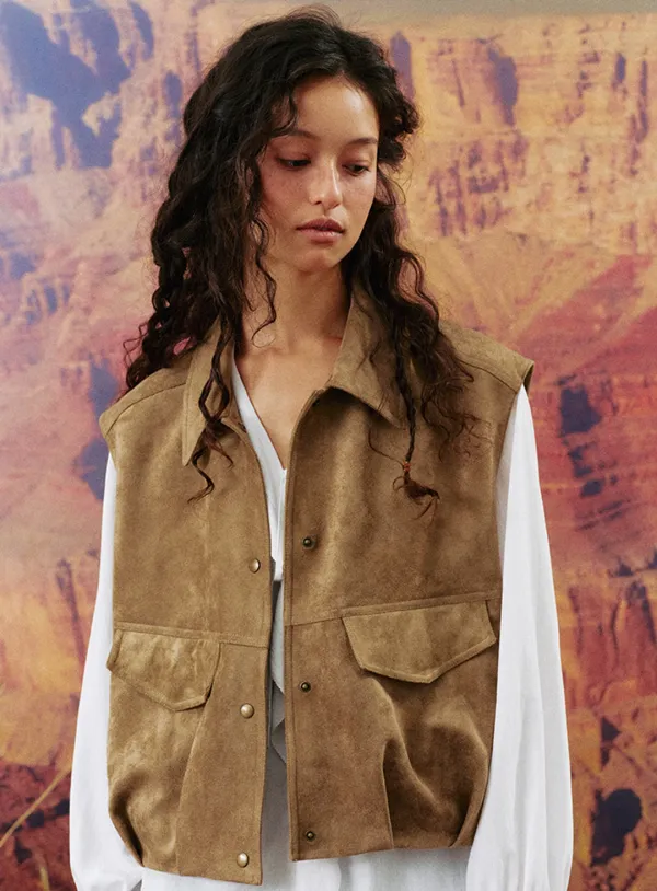 CAJU SUEDE VEST_KHAKI BEIGE