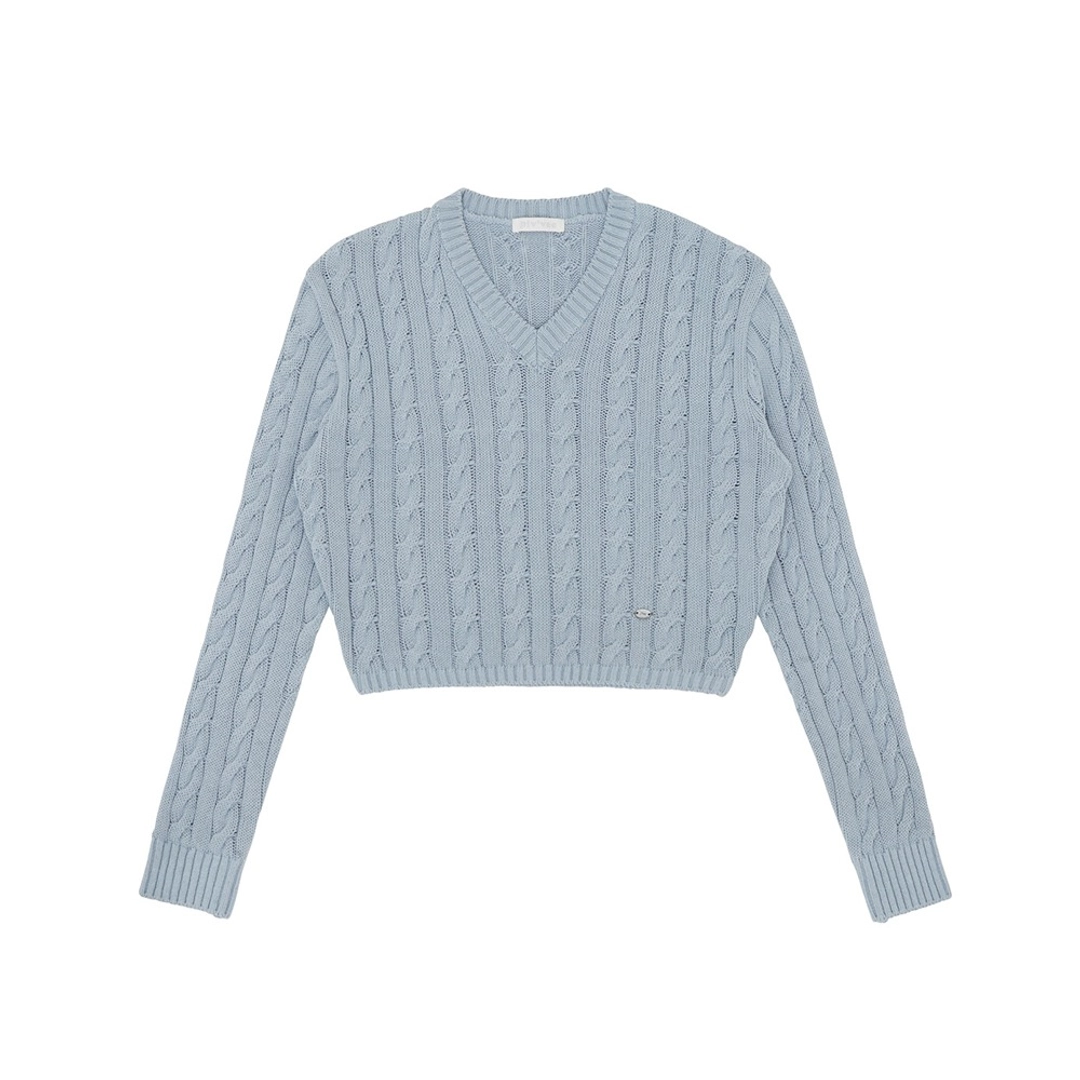 피브비 V Neck Cable Knit Top (mist blue) 상품 이미지 1