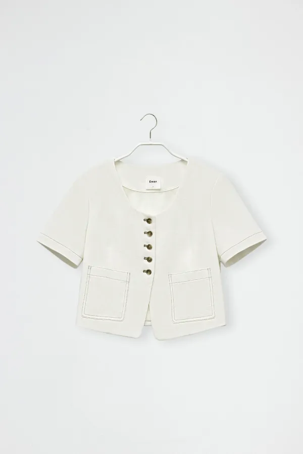 SCOOP NECK CROPPED JACKET - IVORY