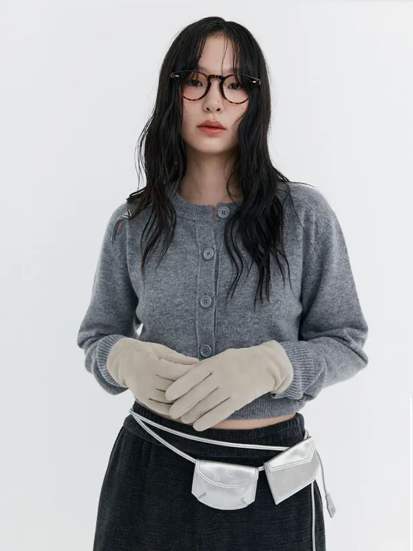 Open Point Crop Knit Cardigan_Grey