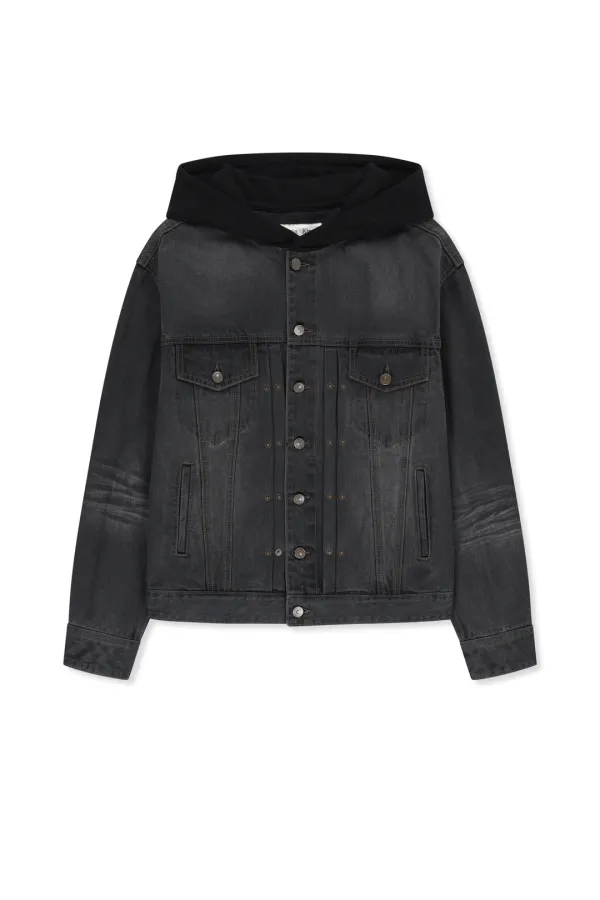 WESTERN PANEL HOODED DENIM JUMPER IN BLACK