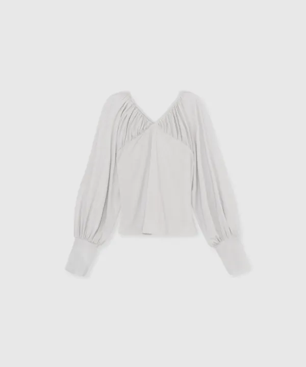 Ribbon shirring tee (Light gray)