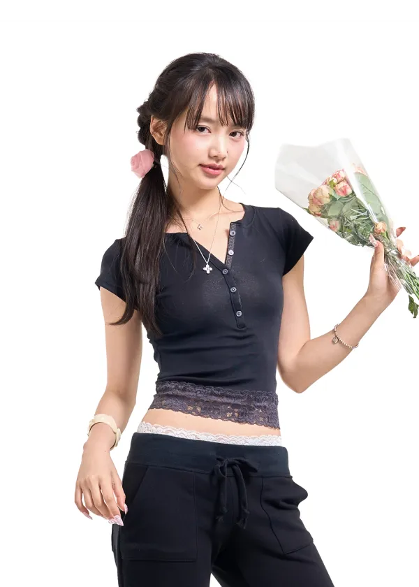 BABY POWDER LACE TEE [BLACK]