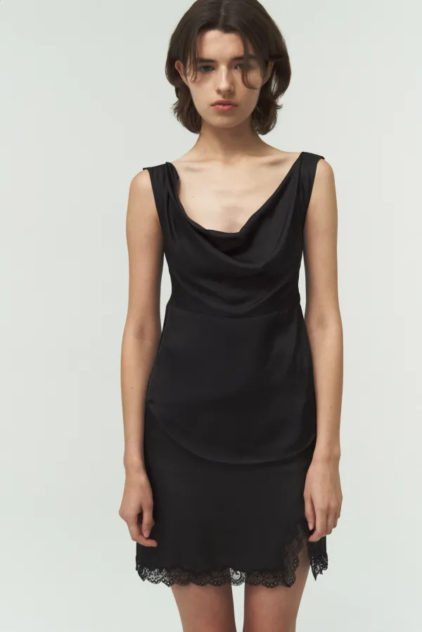 SILKY LACE SLIT SK / BLACK